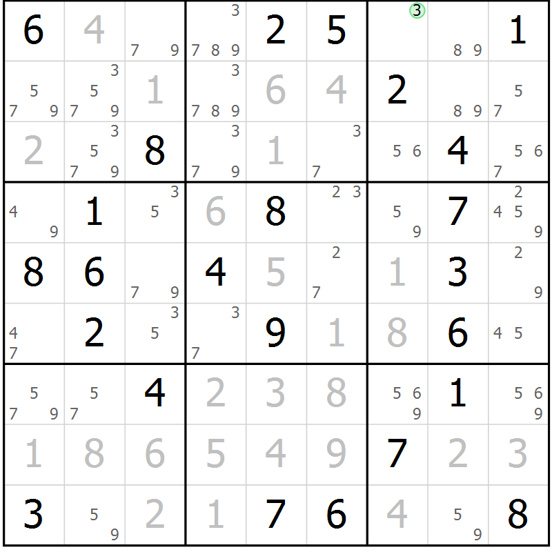 Position des candidats pour la solution de la Gr 54 page 57 du magazine de sudoku Virtuose n° 120