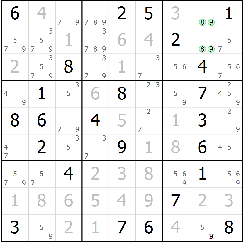 Position des candidats pour la solution de la Gr 54 page 57 du magazine de sudoku Virtuose n° 120
