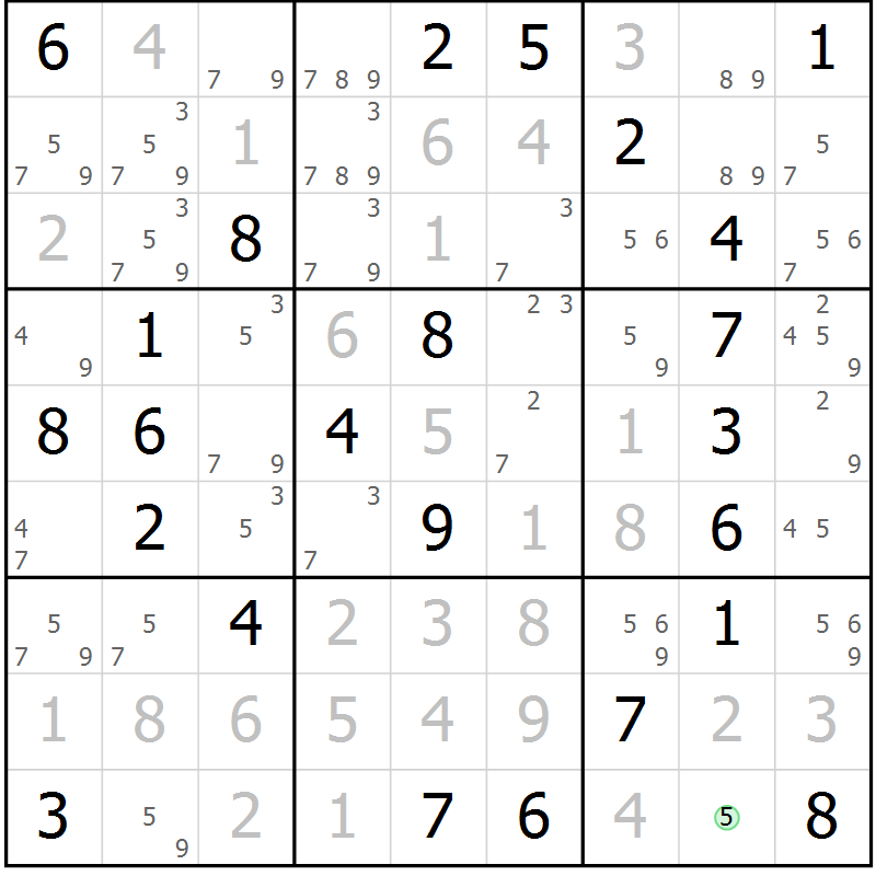 Position des candidats pour la solution de la Gr 54 page 57 du magazine de sudoku Virtuose n° 120