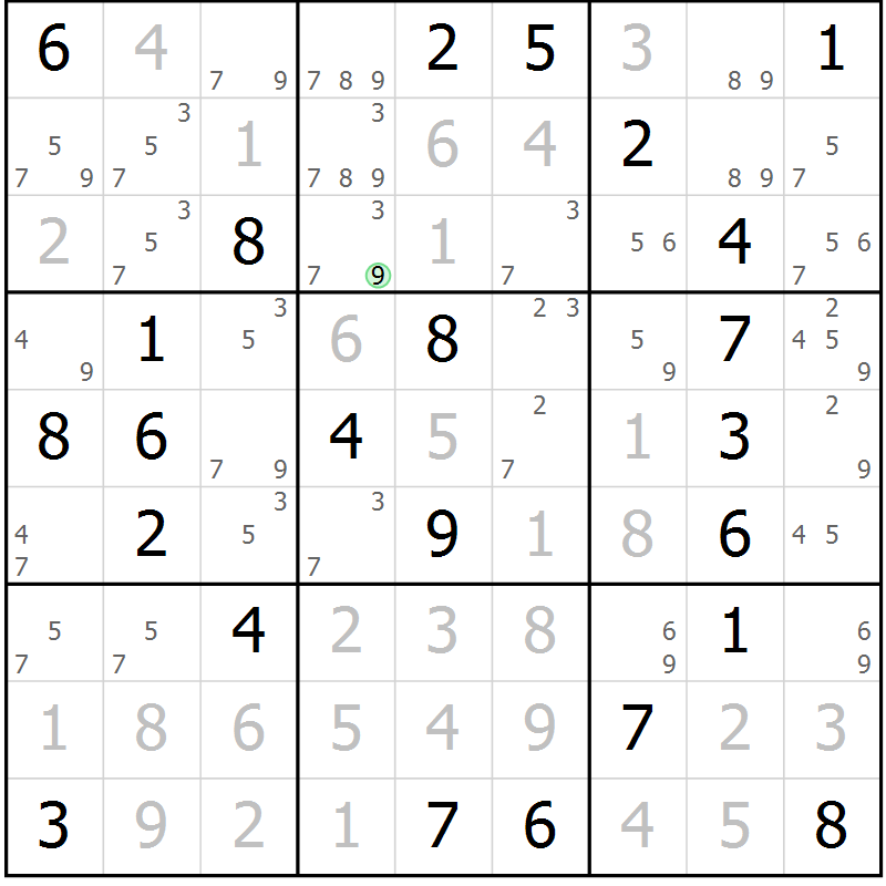 Position des candidats pour la solution de la Gr 54 page 57 du magazine de sudoku Virtuose n° 120
