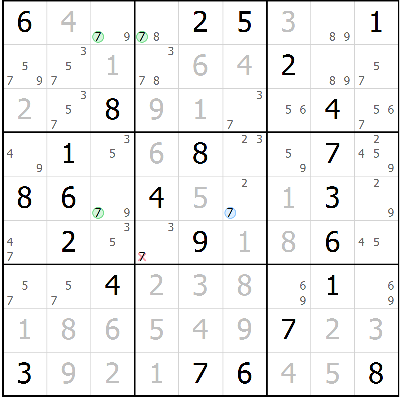 Position des candidats pour la solution de la Gr 54 page 57 du magazine de sudoku Virtuose n° 120