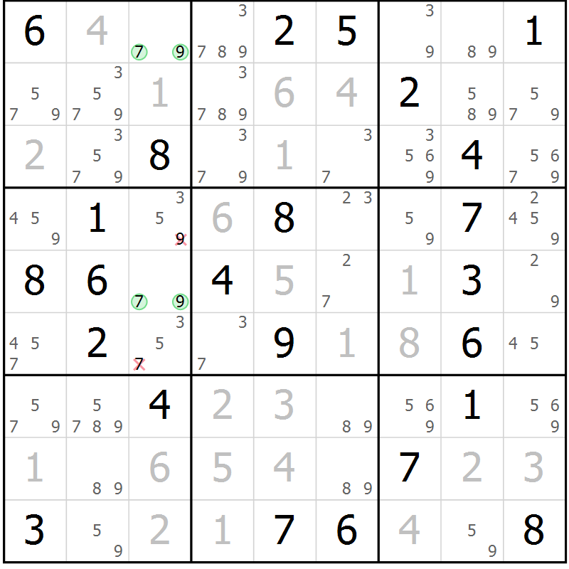 Position des candidats pour la solution de la Gr 54 page 57 du magazine de sudoku Virtuose n° 120
