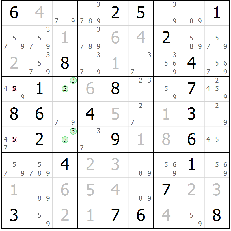 Position des candidats pour la solution de la Gr 54 page 57 du magazine de sudoku Virtuose n° 120