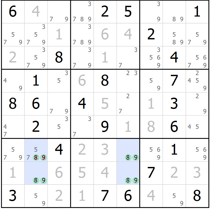 Position des candidats pour la solution de la Gr 54 page 57 du magazine de sudoku Virtuose n° 120