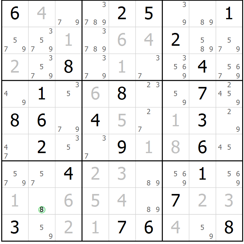 Position des candidats pour la solution de la Gr 54 page 57 du magazine de sudoku Virtuose n° 120