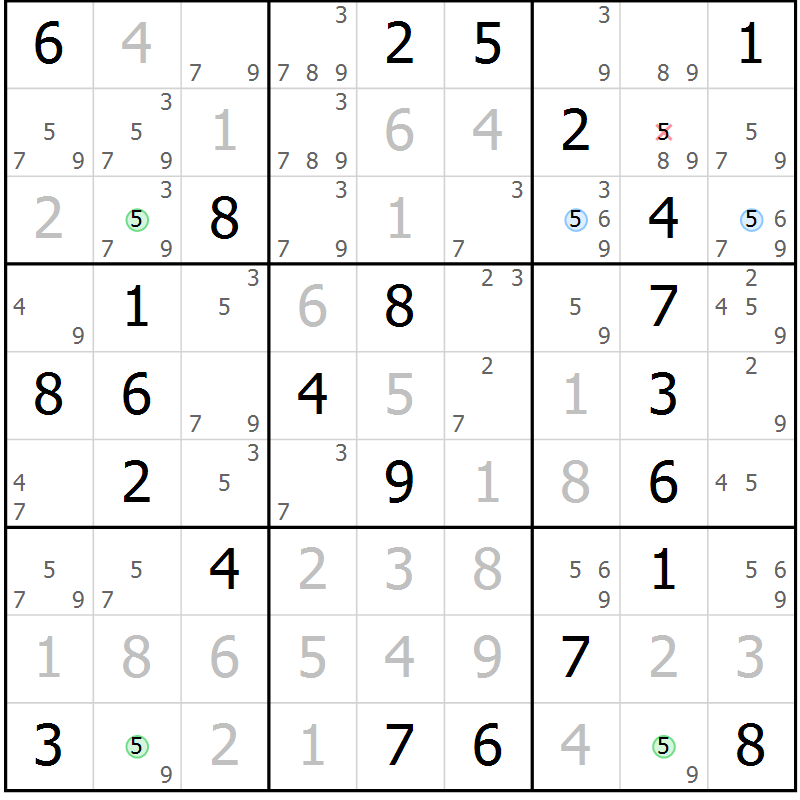 Position des candidats pour la solution de la Gr 54 page 57 du magazine de sudoku Virtuose n° 120