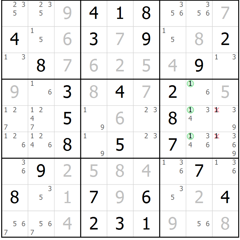 Position des candidats pour la solution de la Gr 55 page 58 du magazine de sudoku Virtuose n° 120