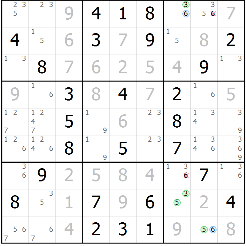 Position des candidats pour la solution de la Gr 55 page 58 du magazine de sudoku Virtuose n° 120