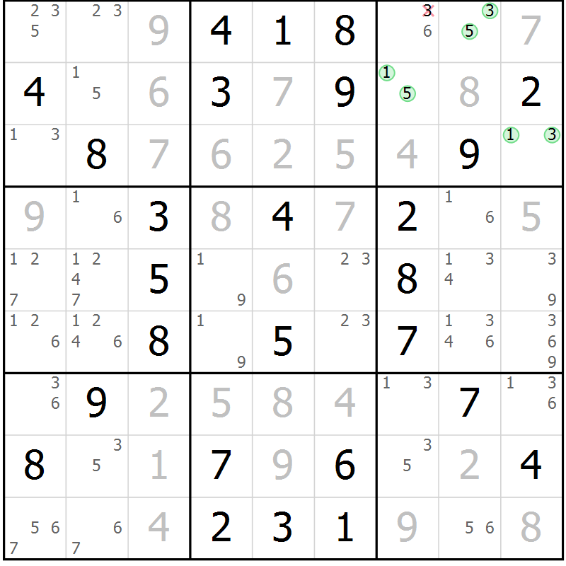 Position des candidats pour la solution de la Gr 55 page 58 du magazine de sudoku Virtuose n° 120