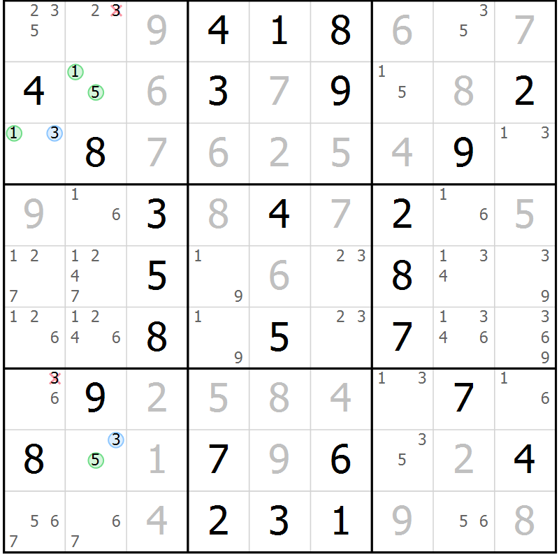 Position des candidats pour la solution de la Gr 55 page 58 du magazine de sudoku Virtuose n° 120