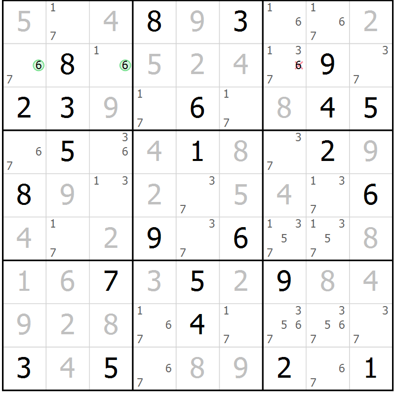 Position des candidats pour la solution de la Gr 56 page 59 du magazine de sudoku Virtuose n° 120