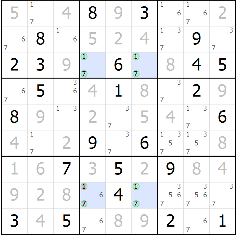 Position des candidats pour la solution de la Gr 56 page 59 du magazine de sudoku Virtuose n° 120