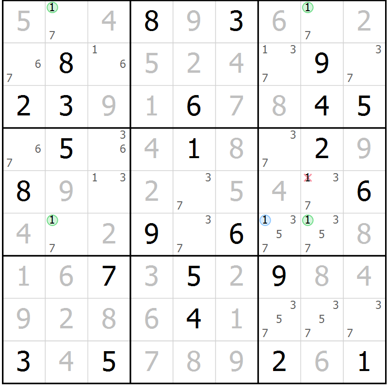 Position des candidats pour la solution de la Gr 56 page 59 du magazine de sudoku Virtuose n° 120