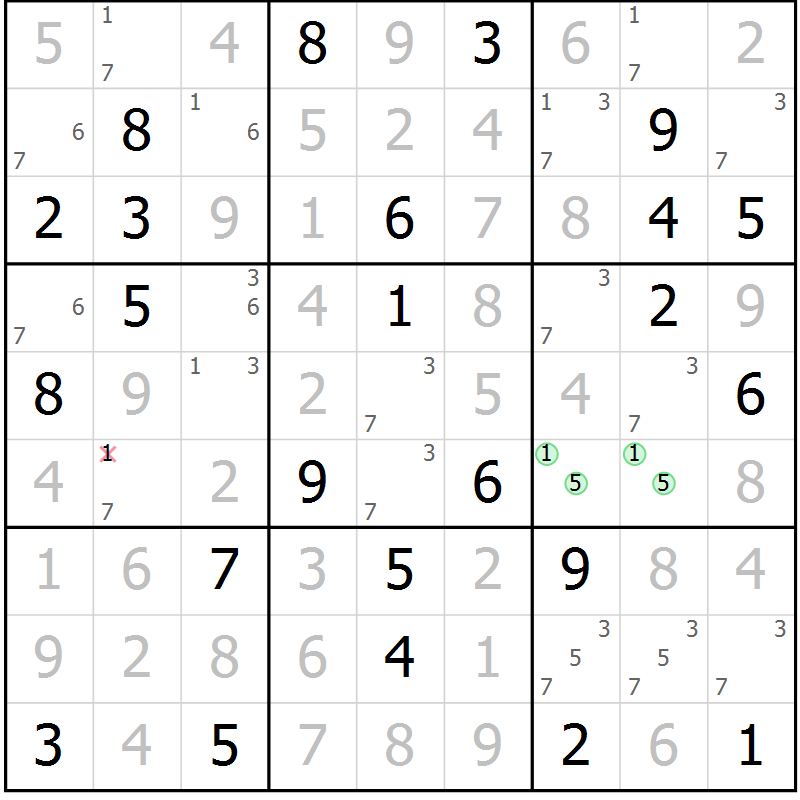 Position des candidats pour la solution de la Gr 56 page 59 du magazine de sudoku Virtuose n° 120