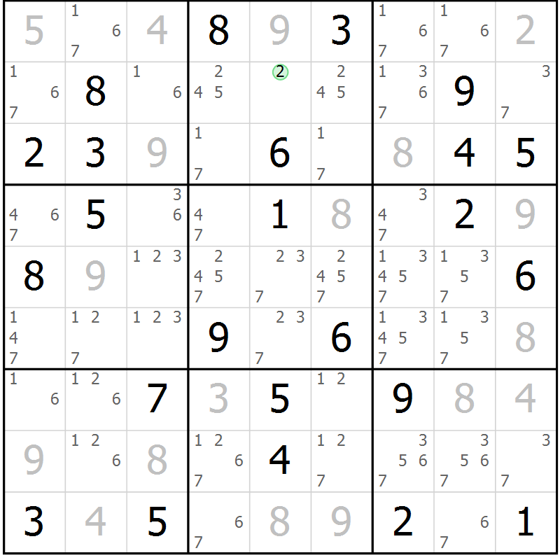Position des candidats pour la solution de la Gr 56 page 59 du magazine de sudoku Virtuose n° 120