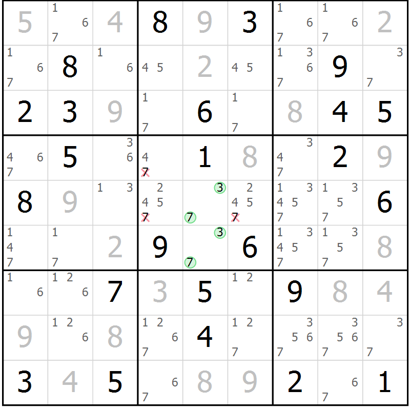 Position des candidats pour la solution de la Gr 56 page 59 du magazine de sudoku Virtuose n° 120