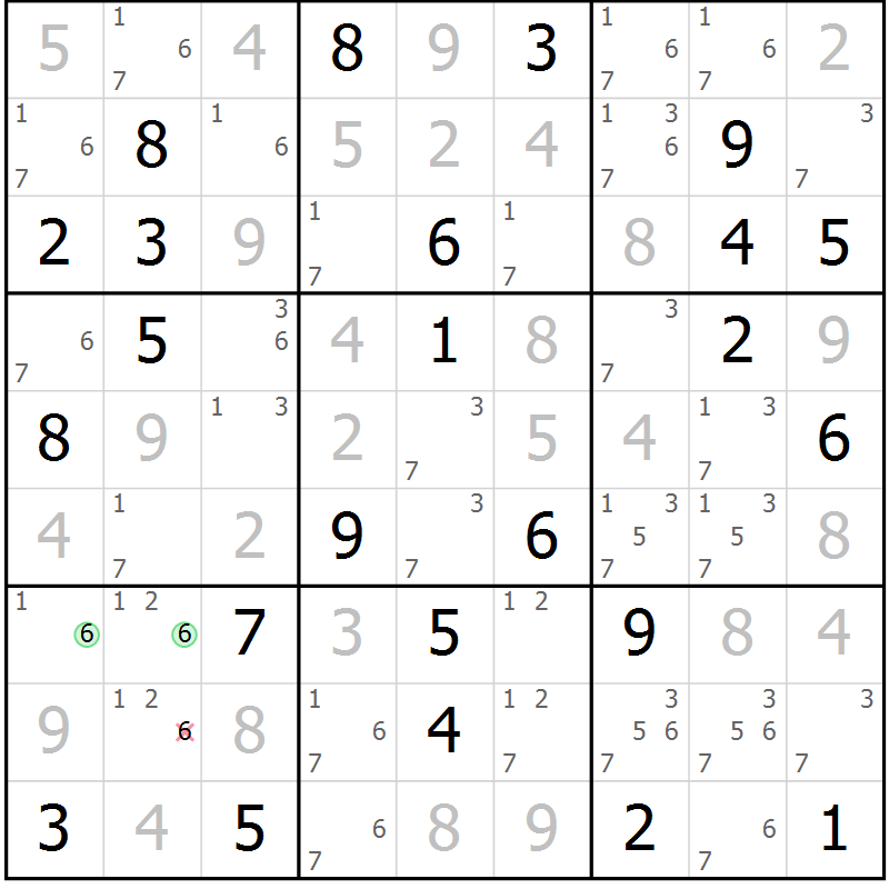 Position des candidats pour la solution de la Gr 56 page 59 du magazine de sudoku Virtuose n° 120