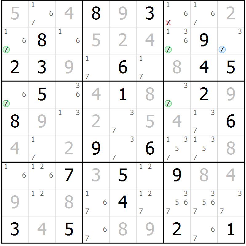 Position des candidats pour la solution de la Gr 56 page 59 du magazine de sudoku Virtuose n° 120