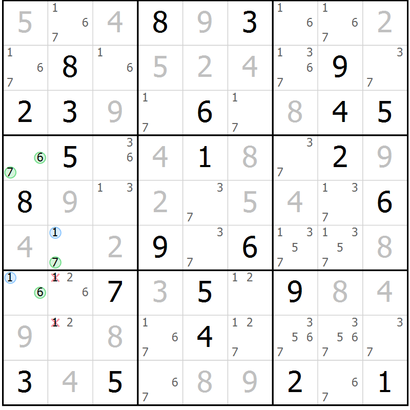 Position des candidats pour la solution de la Gr 56 page 59 du magazine de sudoku Virtuose n° 120