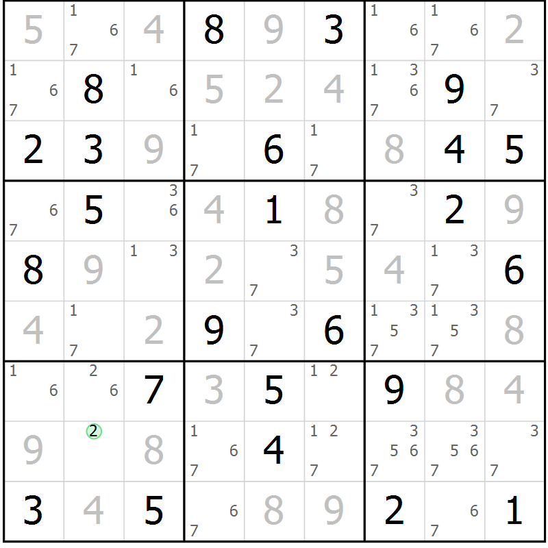 Position des candidats pour la solution de la Gr 56 page 59 du magazine de sudoku Virtuose n° 120