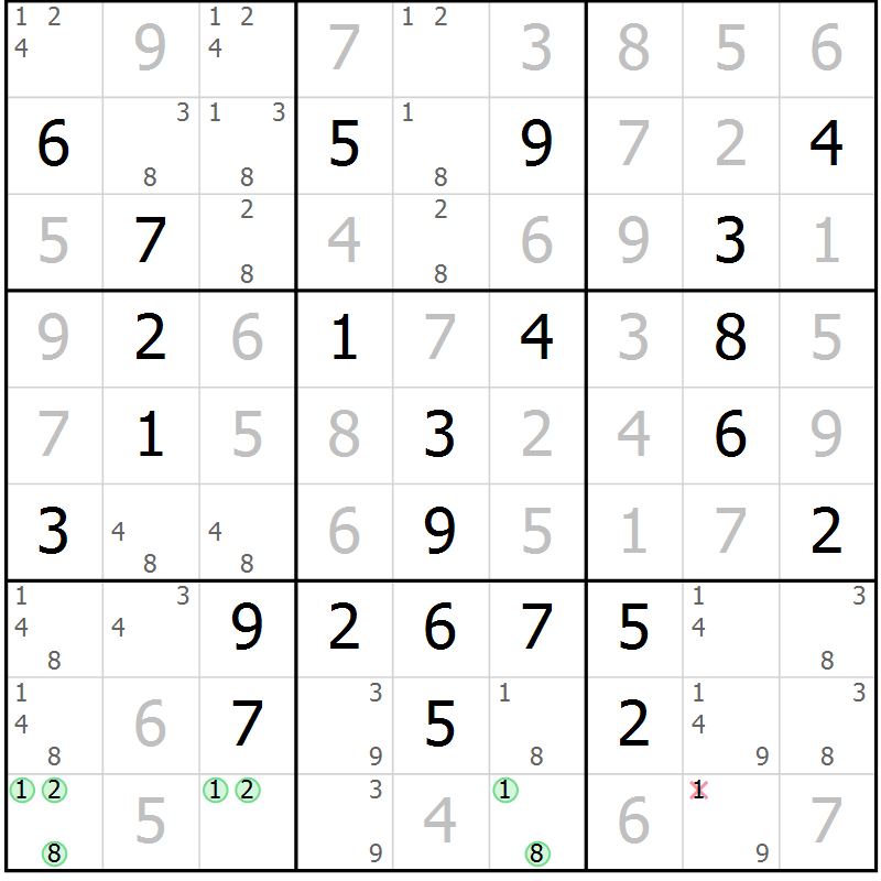 Position des candidats pour la solution de la Gr 57 page 60 du magazine de sudoku Virtuose n° 120