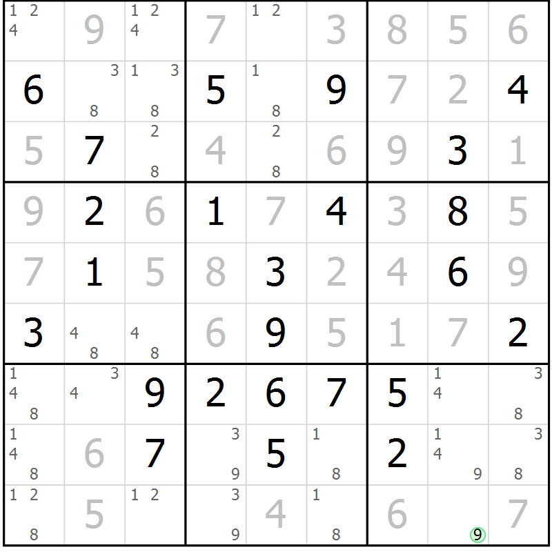 Position des candidats pour la solution de la Gr 57 page 60 du magazine de sudoku Virtuose n° 120