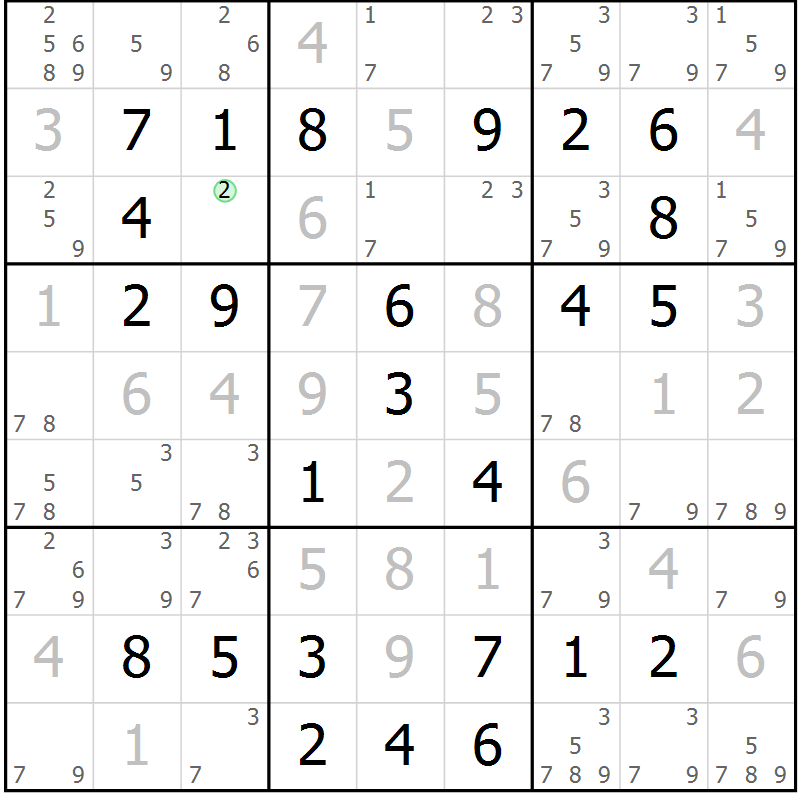 Position des candidats pour la solution de la Gr 58 page 61 du magazine de sudoku Virtuose n° 120