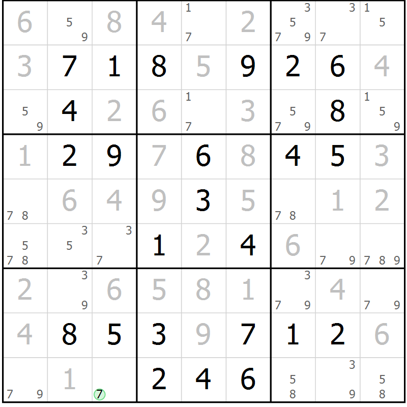 Position des candidats pour la solution de la Gr 58 page 61 du magazine de sudoku Virtuose n° 120