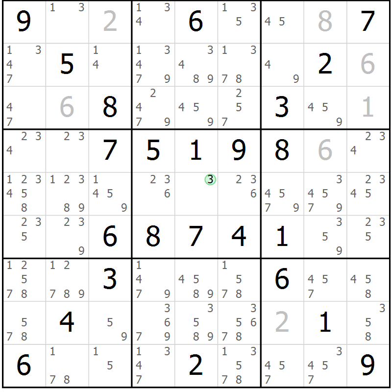 Position des candidats pour la solution de la Gr 59 page 62 du magazine de sudoku Virtuose n° 120