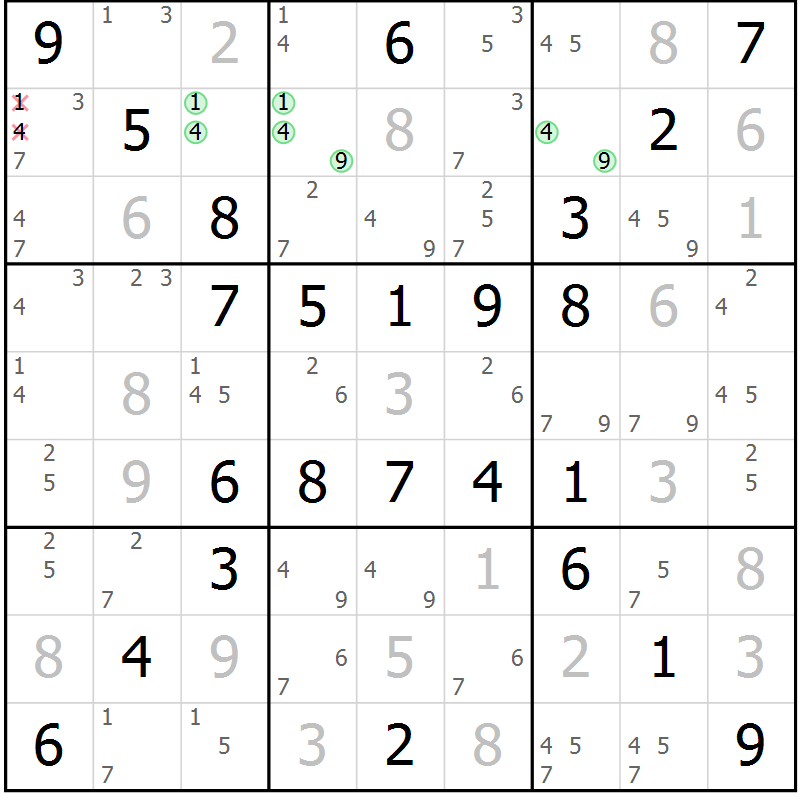 Position des candidats pour la solution de la Gr 59 page 62 du magazine de sudoku Virtuose n° 120