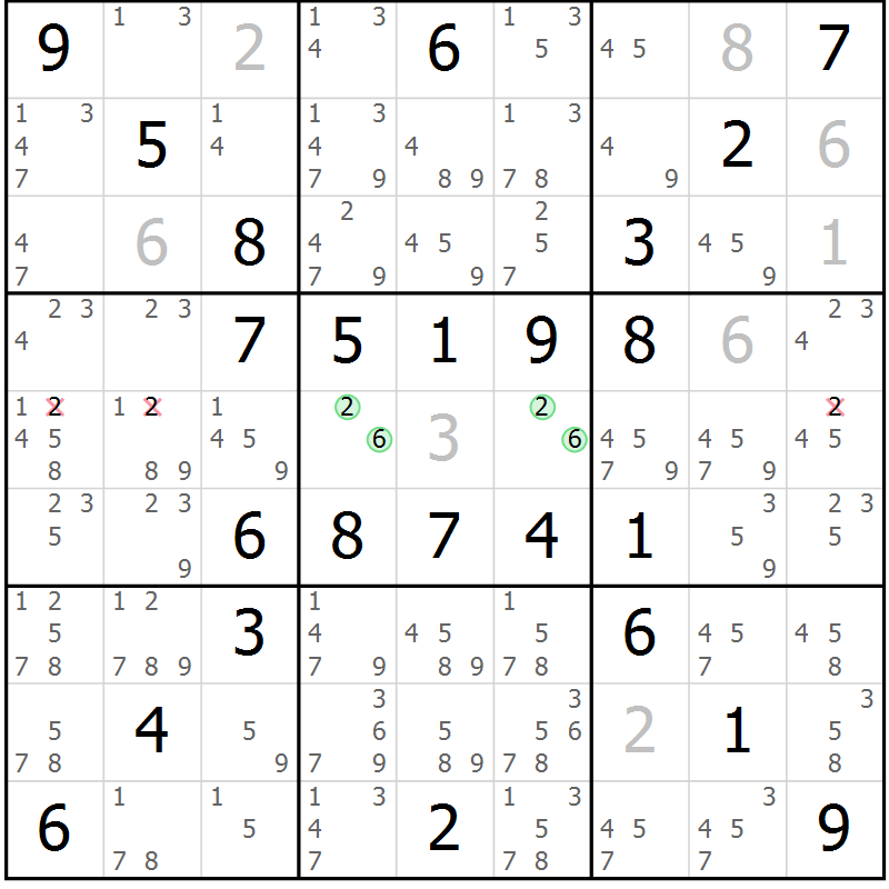Position des candidats pour la solution de la Gr 59 page 62 du magazine de sudoku Virtuose n° 120