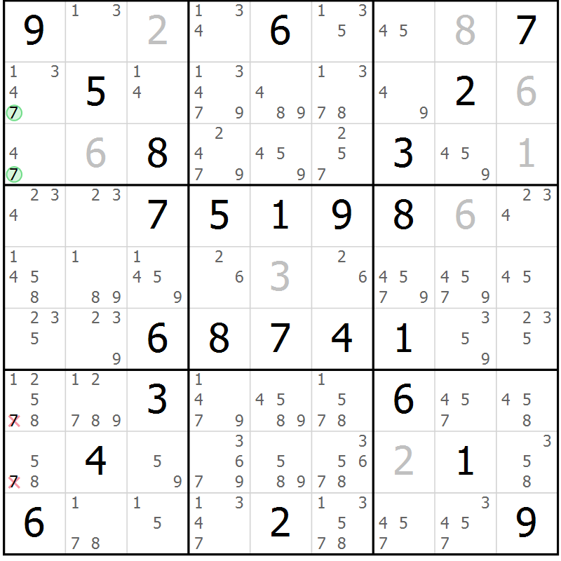 Position des candidats pour la solution de la Gr 59 page 62 du magazine de sudoku Virtuose n° 120