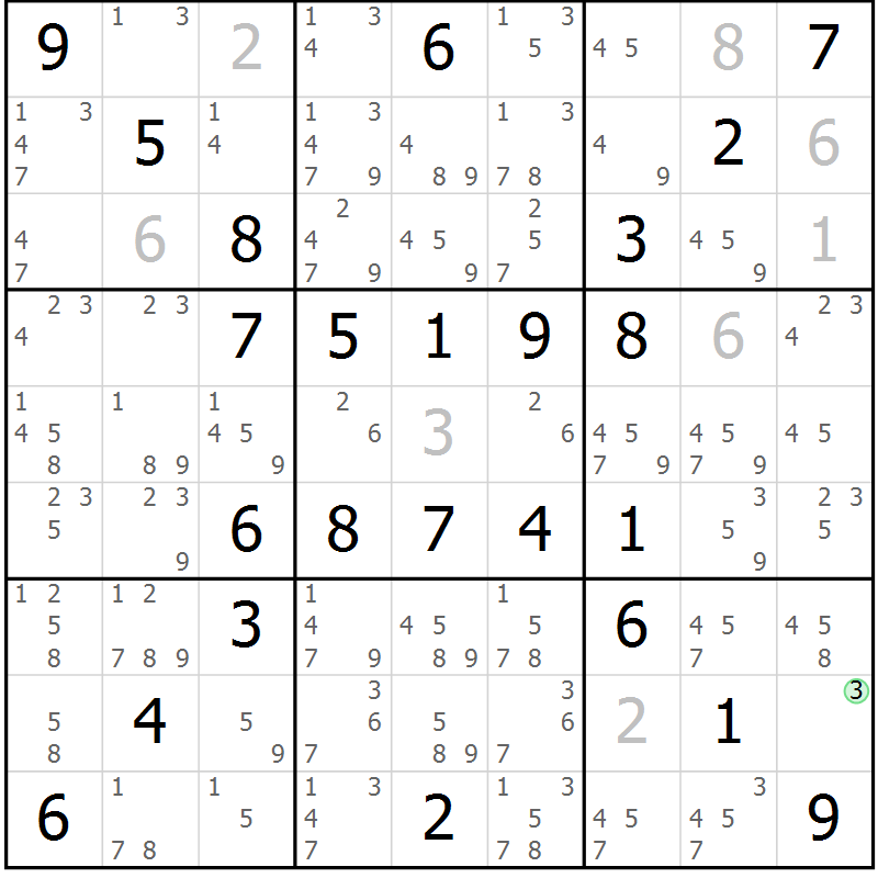Position des candidats pour la solution de la Gr 59 page 62 du magazine de sudoku Virtuose n° 120