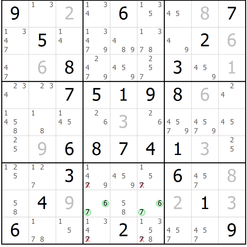 Position des candidats pour la solution de la Gr 59 page 62 du magazine de sudoku Virtuose n° 120