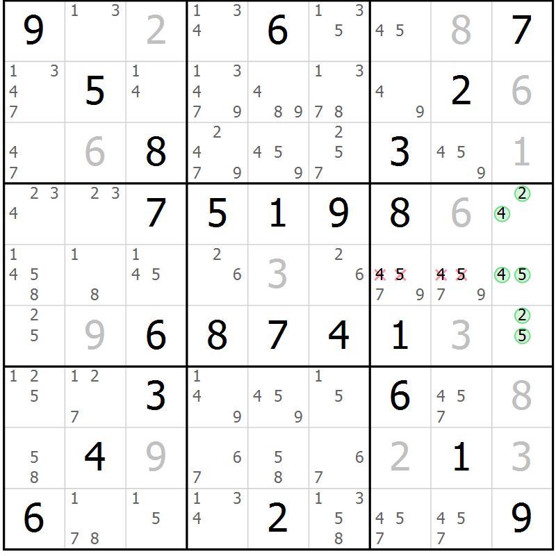 Position des candidats pour la solution de la Gr 59 page 62 du magazine de sudoku Virtuose n° 120