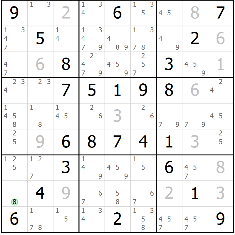 Position des candidats pour la solution de la Gr 59 page 62 du magazine de sudoku Virtuose n° 120