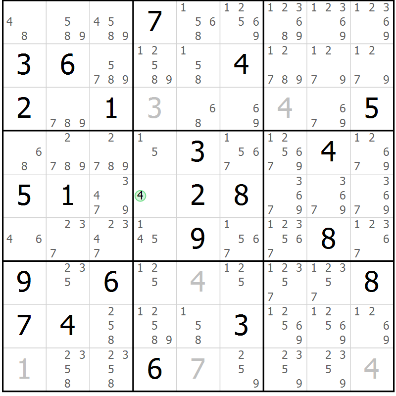Position des candidats pour la solution de la Gr 6 page 9 du magazine de sudoku Virtuose n° 120