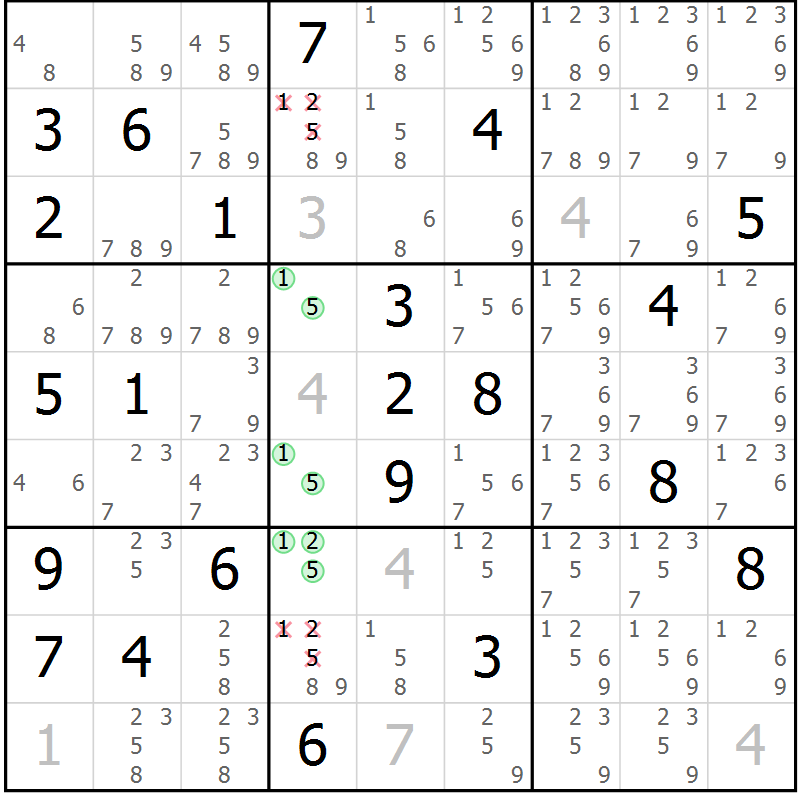 Position des candidats pour la solution de la Gr 6 page 9 du magazine de sudoku Virtuose n° 120
