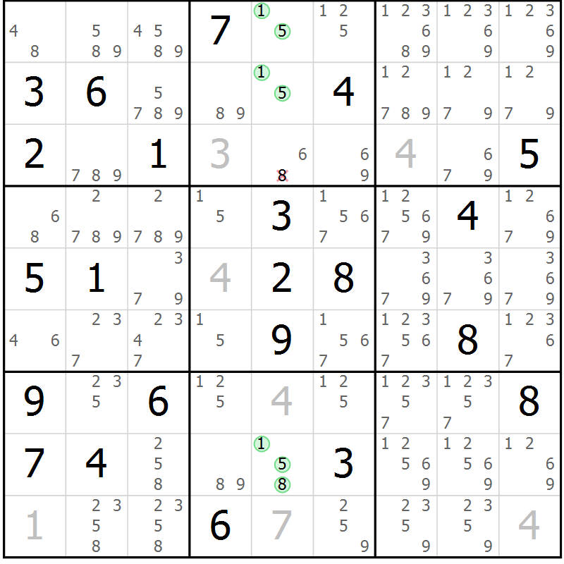 Position des candidats pour la solution de la Gr 6 page 9 du magazine de sudoku Virtuose n° 120