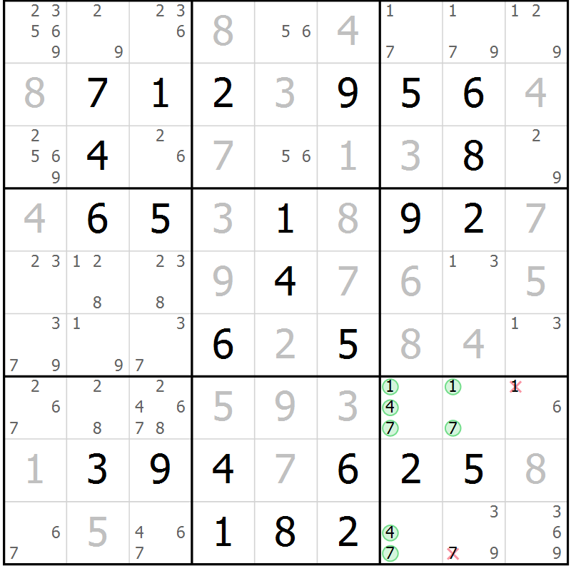 Position des candidats pour la solution de la Gr 60 page 63 du magazine de sudoku Virtuose n° 120