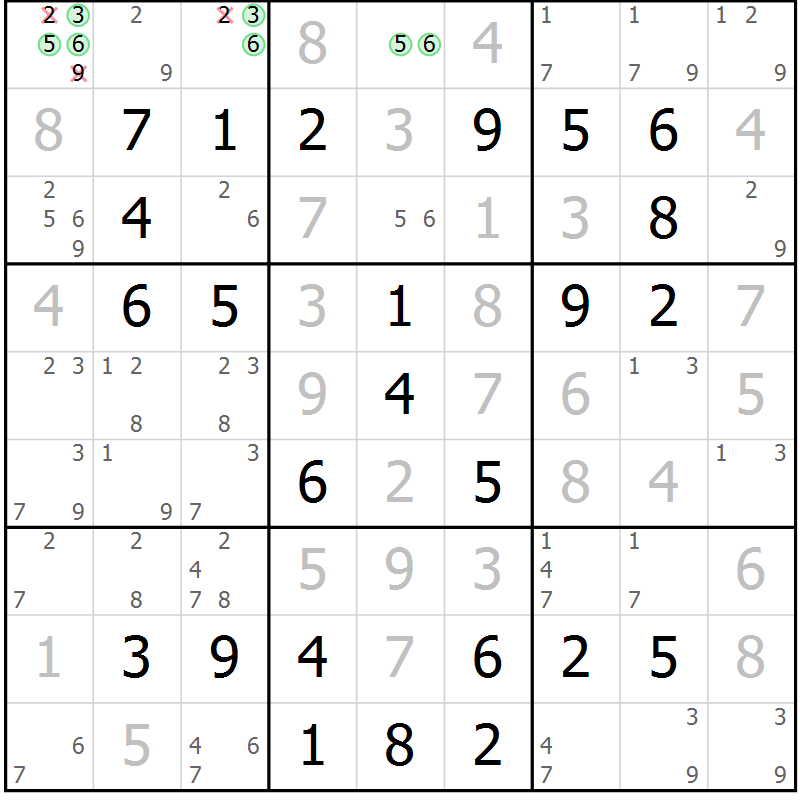 Position des candidats pour la solution de la Gr 60 page 63 du magazine de sudoku Virtuose n° 120