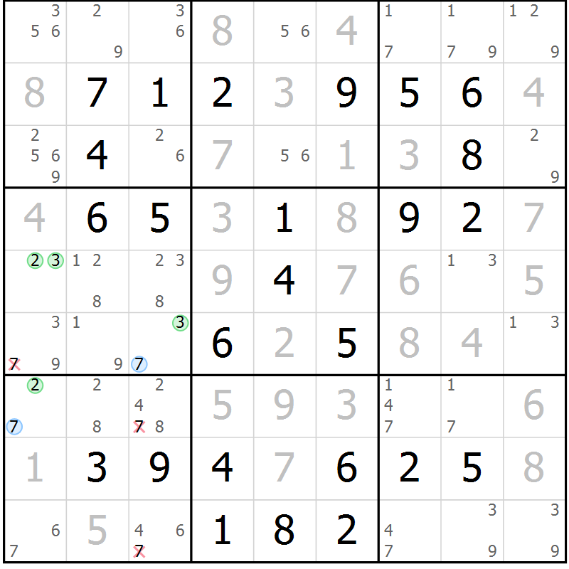 Position des candidats pour la solution de la Gr 60 page 63 du magazine de sudoku Virtuose n° 120