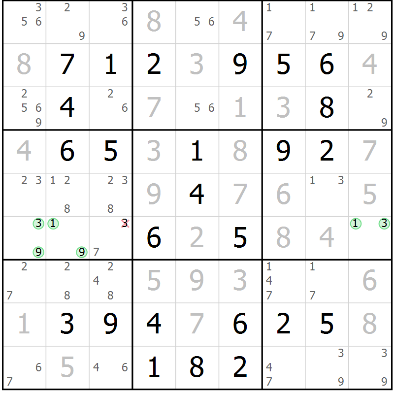 Position des candidats pour la solution de la Gr 60 page 63 du magazine de sudoku Virtuose n° 120