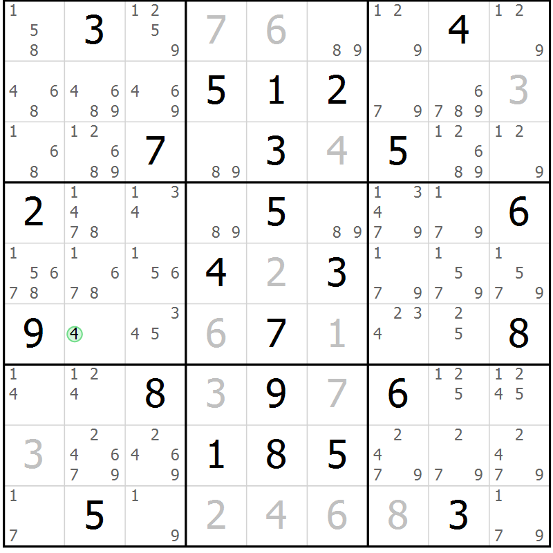 Position des candidats pour la solution de la Gr 61 page 64 du magazine de sudoku Virtuose n° 120