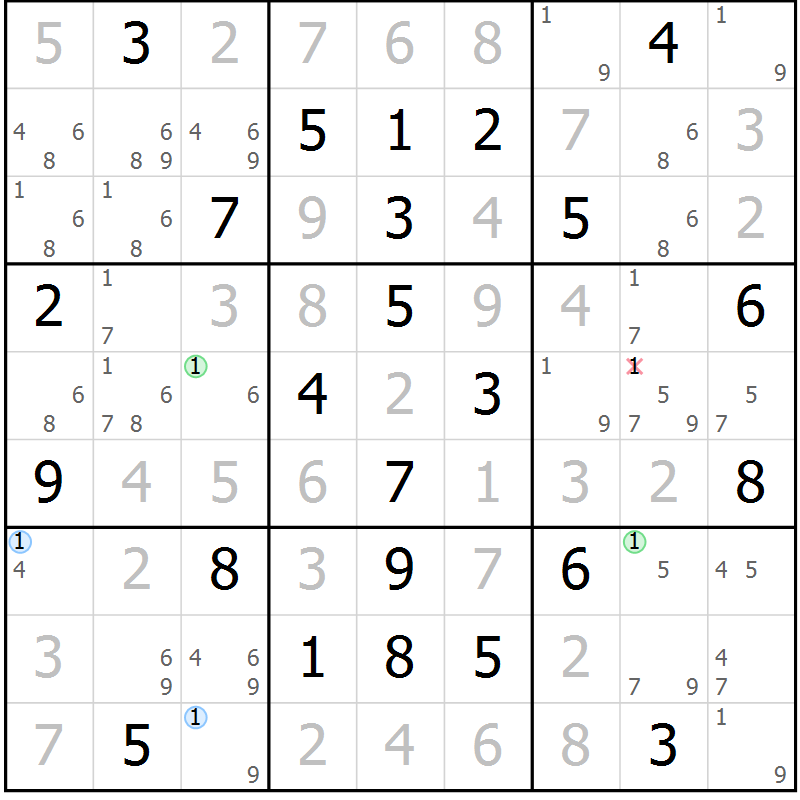 Position des candidats pour la solution de la Gr 61 page 64 du magazine de sudoku Virtuose n° 120