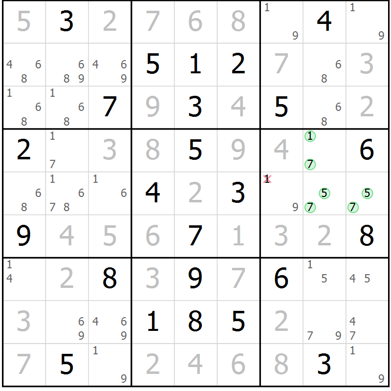 Position des candidats pour la solution de la Gr 61 page 64 du magazine de sudoku Virtuose n° 120