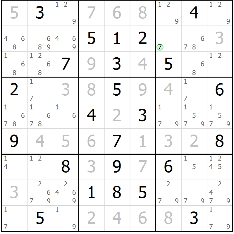 Position des candidats pour la solution de la Gr 61 page 64 du magazine de sudoku Virtuose n° 120