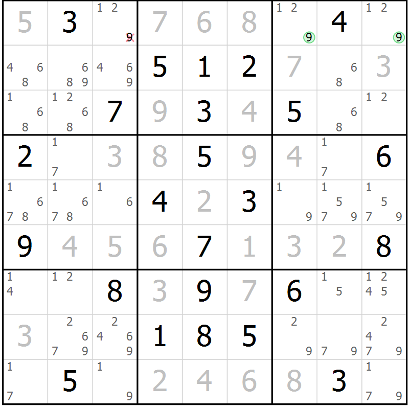 Position des candidats pour la solution de la Gr 61 page 64 du magazine de sudoku Virtuose n° 120