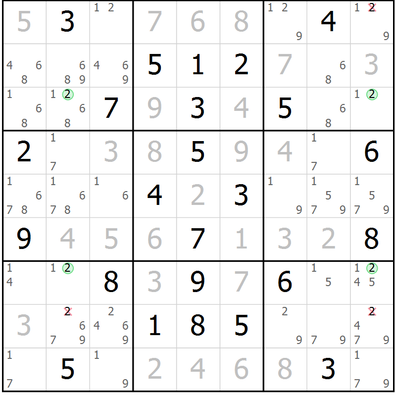 Position des candidats pour la solution de la Gr 61 page 64 du magazine de sudoku Virtuose n° 120