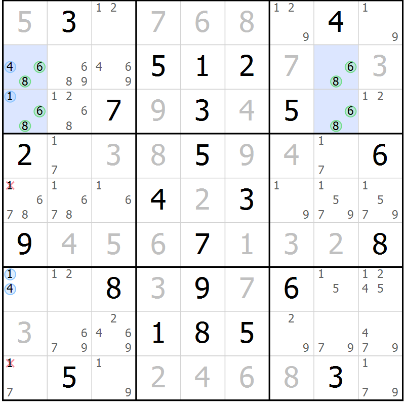 Position des candidats pour la solution de la Gr 61 page 64 du magazine de sudoku Virtuose n° 120